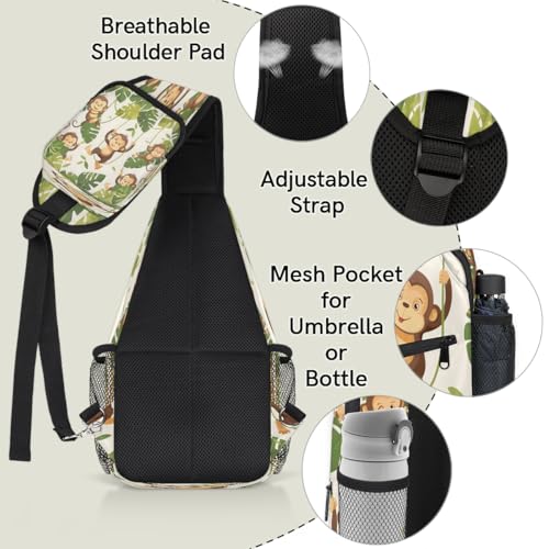 Monkeys Sling Bags for Women Men, Waterproof Crossbody Sling Backpack Travel Outdoor Sports Chest Bag - color: Pink
