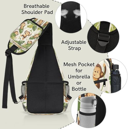 Monkeys Sling Bags for Women Men, Waterproof Crossbody Sling Backpack Travel Outdoor Sports Chest Bag - color: Pink