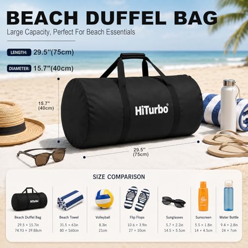 Hiturbo 100L Duffel Scuba Bag: Dive Bags Water Sports Gear | Swimmer Equipment Carry Bag for Diving Surfing Snorkeling Kayaking Boating Spearfishing Beach Pool Travel Duffle - color: Solid