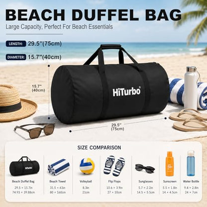 Hiturbo 100L Duffel Scuba Bag: Dive Bags Water Sports Gear | Swimmer Equipment Carry Bag for Diving Surfing Snorkeling Kayaking Boating Spearfishing Beach Pool Travel Duffle - color: Solid