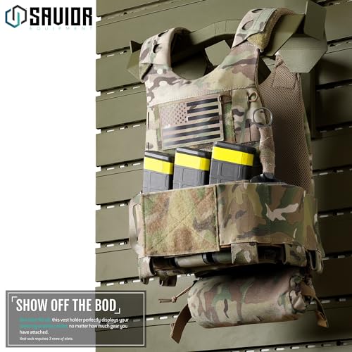 Savior Equipment Wall Rack System Tactical Vest Attachment Gear Wall Mount Display Rack Organizer, Adjustable Width, Heavy-Duty Steel Construction Hold Up to 40 lbs - color: Olive Drab Green