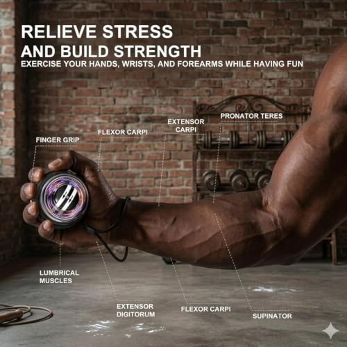 Auto-Start Wrist Power Gyro Ball with Counter & LED, Hand Grip Strength Trainer, Forearm Strengthener, Wrist Exerciser for Arm, Shoulder Relief, Gyroscopic ball for Athletes, Office & Rehab