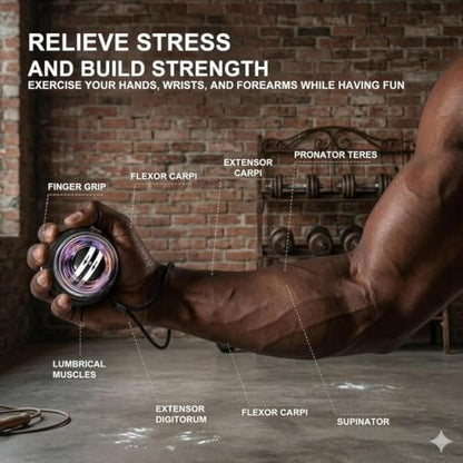 Auto-Start Wrist Power Gyro Ball with Counter & LED, Hand Grip Strength Trainer, Forearm Strengthener, Wrist Exerciser for Arm, Shoulder Relief, Gyroscopic ball for Athletes, Office & Rehab