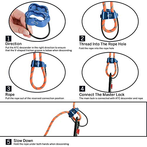 Climbing Abseiling Belay Device ATC Rappelling Descender 25KN V-grooved Equipment - color: Blue