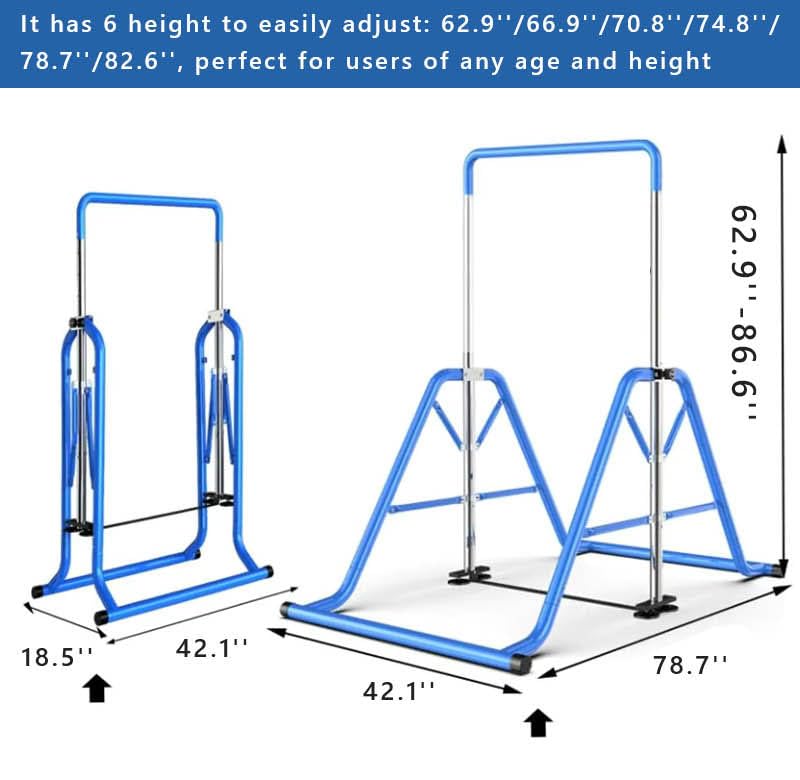 Gymnastics Horizontal Bar Expandable Gymnastic Bar Folding for Home, Adjustable Height Practice Bar Junior Training Bar for Kids and Adult Support to 440lbs