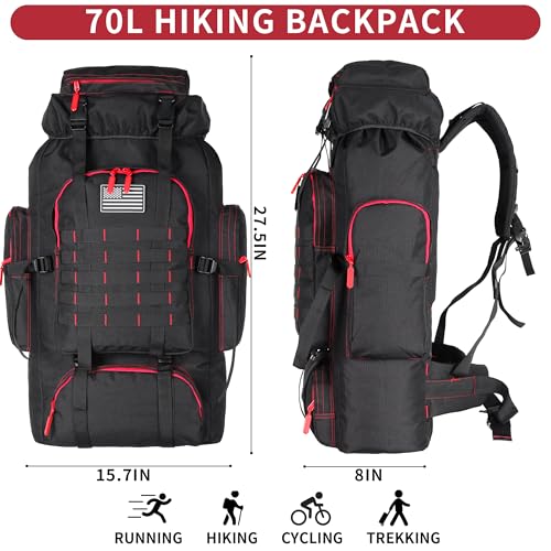 Hiking Backpack for Men 70L/100L Camping Backpack Military Rucksack Molle 3 Days Assault Pack for Climbing | Camping Backpack - color: 70l-blackred