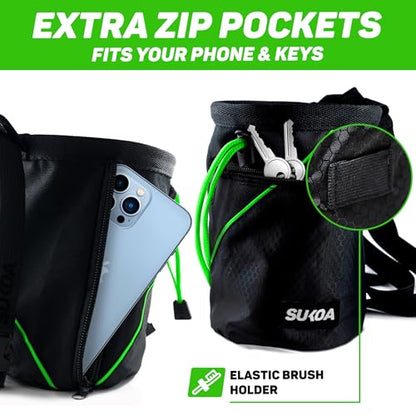 Chalk Bag for Rock Climbing - Rock Climbing Gifts Gear Accessories - Quick-Clip Belt, Large Zippered Pockets & Brush Holder - Weight Lifting, Gym, Bouldering, Disc Golf, Wall, Rock Climbing Chalk Bag - color: Green