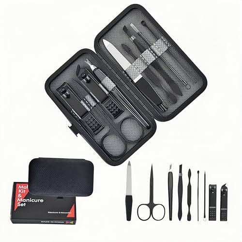 Manicure Set with Travel Case, Stainless Steel Nail Care Kit, 9-Piece Grooming Tools (Grey) - color: Grey
