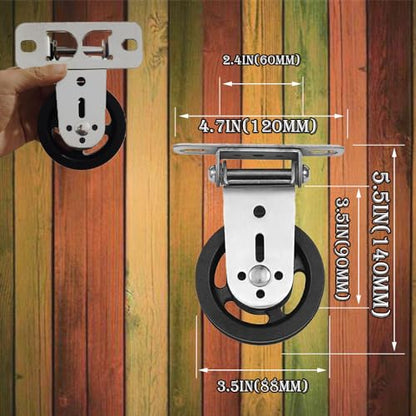 3.5 Inch Wall Mount Pulley Wheel Silent Pulley Heavy Duty Gym Cable Wheel with 180-Degree Hinge Rotation, Swivel Pulley System for DIY Fitness, LAT Gym Equipment, Clothesline, Load Capacity 880 LBS