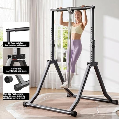 Foldable Pull Up Bar Station 58.3''-76.8'' Power Tower - color: 58.3"-76.8" with Assistance Bands