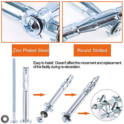 52-Pcs 6 Sizes Heavy Duty Zinc Plated Steel Molly Bolt Drive Hollow Wall Anchor Screws Assortment Kit for Drywall Sheetrock