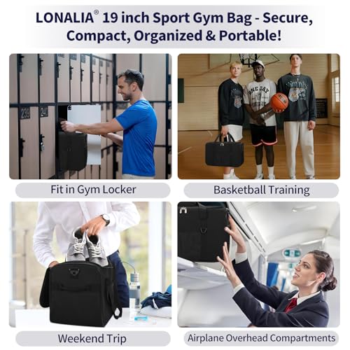 35L Sports Gym Duffle Bag - 19 inch Weekender Duffel for Workout, Basketball, Fitness, Training (Black) - color: Black