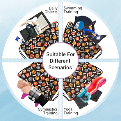 Grip Bag for Gymnast Colorful Paw Plaid Adjustable Gym String Storage Pouch Patriotic Small Bag - color: Dog Paws Black
