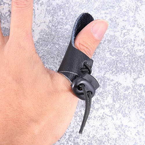 SEWACC Finger Guard 3 Pack Single Finger Arrow Protector Glove with Adjustable Rope Cowhide Protective Gear for Shooting and Hunting Fits Left or Right Hand
