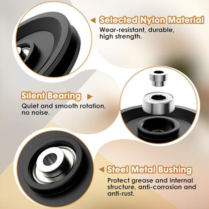 114mm/4.5" Universal Nylon Bearing Pulley System, Gym Workout Cable Pulley Wheel & Weight Attachment Replacementfor Home Gym, Pulldown Smith Machine, Garage Lifting Equipment - color: Black-8pcs