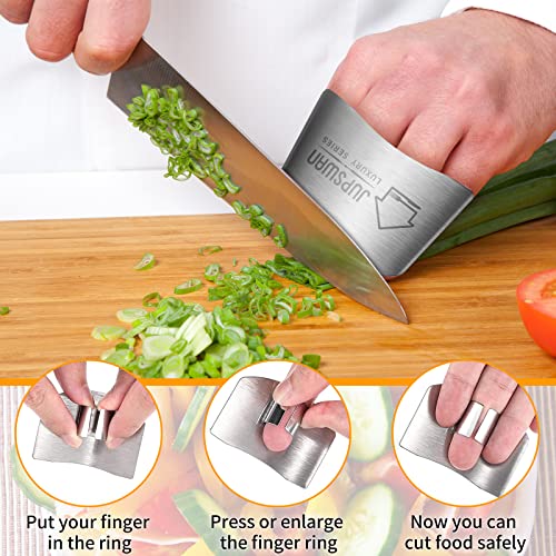 Jupswan 8 Pieces Finger Guards for Cutting Kitchen Tool Stainless Steel Finger Guard Finger Protector Avoid Hurting When Slicing and Dicing - color: 01-Silver