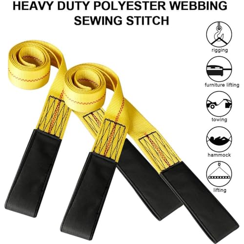 Pindex 2 Pack 2" x 6' Web Lifting Sling 11000 Lbs Breaking Force 3500 Lbs Pulling Forces Lift Sling Straps for Rocks Trees Mowers Tool Boxes in Trailers Tractors Trucks, Yellow - size: 2 inch x 6 feet