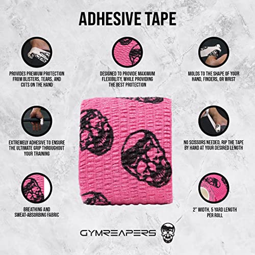 Gymreapers Hook Grip Weightlifting Tape (3 Pack) Premium Adhesive Thumb Skull Tape for Finger Protection, Powerlifting, Exercise & Cross Training - Athletic Sweat Proof Tape - color: Pink