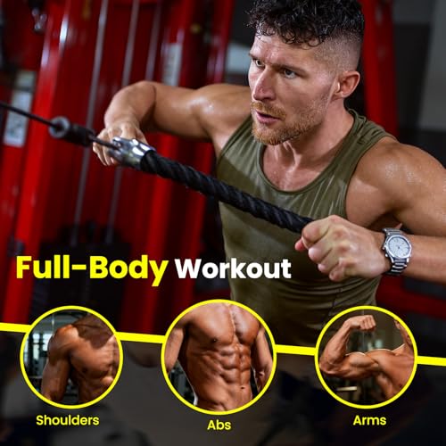 Pulley System for Home Gym, Wall Mount LAT Pull Down Machine Attachment with 3 Handles, for Back, Arm, and Chest Workout
