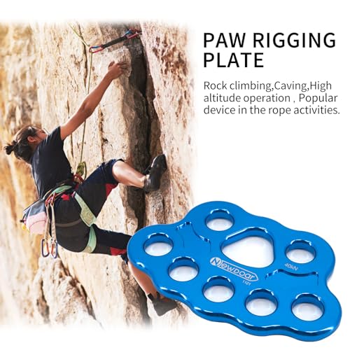 NewDoar Descender Plate 45KN Paw Rigging Plate 8 Holes Rock Climbing Gear (8 holes/45KN Blue)