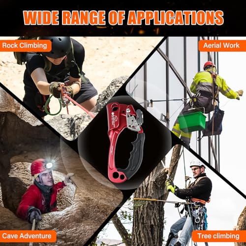 UIAA & CE Certified Rope Ascender Aluminum Alloy Rock Climbing Gear Strong Rigging Rappelling Equipment for Rock Tree Climbing Arborist Rescue Mountaineering Caving - color: Right Hand Red 2