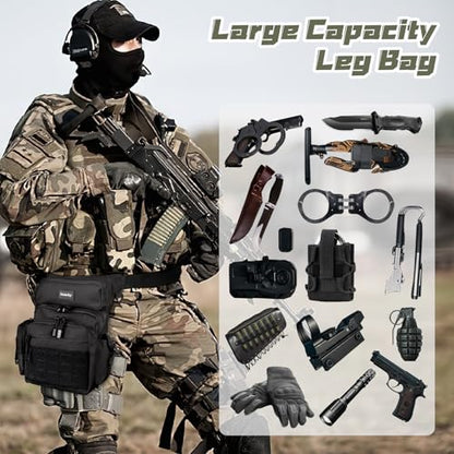Jueachy Drop Leg Bag for Men Tactical Metal Detecting Thigh Pack with Water Bottle Pouch - color: Black Updated