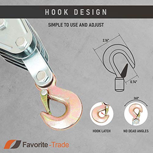 Poly Rope Hoist Pulley Block, 4000 LB 2 Ton 65 Feet of 3/8 “, 7:1 Lifting Power, Pulley Hoist for Lift Furniture, Motorcycles, Bicycles - color: Silver steel