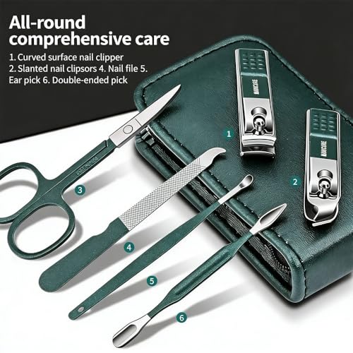 6PCS Travel Manicure Kits, Mini Manicure Kit, Nail Kit with Clippers & Files, Ingrown Toenail Treatment, Travel Essentials, Perfect for Personal Care & Gifts for Men - Dark Green