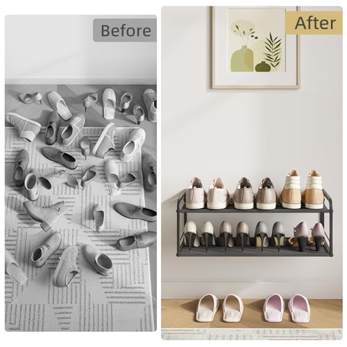 Wall Mounted Shoe Rack, Carbon Steel Shoe Organizer with Removable Oxford Cloth, Non-Slip Space-Saving for Entryway Closet Bedroom, Black - color: Classic Black