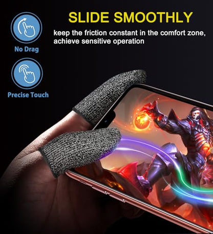 Silver Fiber Professional Finger Sleeves Gloves for Mobile Gaming | Longer Size,No More Slipping, Maximum Touch Sensitivity, Anti-Sweat, Fits All Touchscreen Devices, 10 Pack