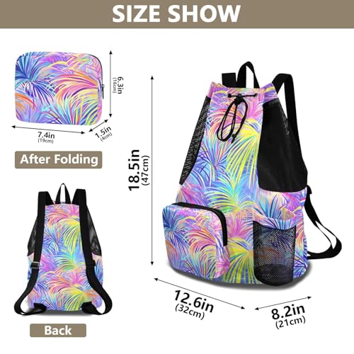 Mens Drawstring Bags Climbing Gym Bag With Pockets Cinch Bags Waterproof Colorful Tropical Plants