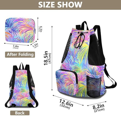Mens Drawstring Bags Climbing Gym Bag With Pockets Cinch Bags Waterproof Colorful Tropical Plants