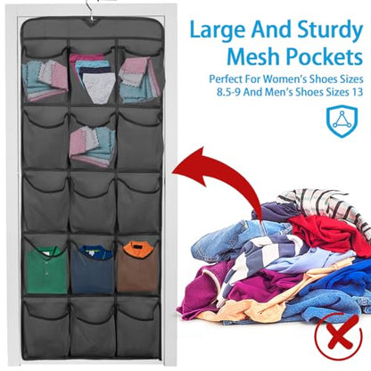 2Pcs Dual Sided Hanging Shoe Organizer, 30 Large Pockets, Black | 360 Rotating Hanger, Space Saving Storage Bag, For Closet Bedroom Laundry Room - color: Black 2PCS