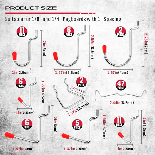 Ultimate 121-Piece Pegboard Hooks Set, Pegboard Accessories with Metal Hooks, Durable Peg Board Organizer Accessories, Pegboard Bins, Peg Board Tool Utility Hooks - style: 121 pcs -- Red