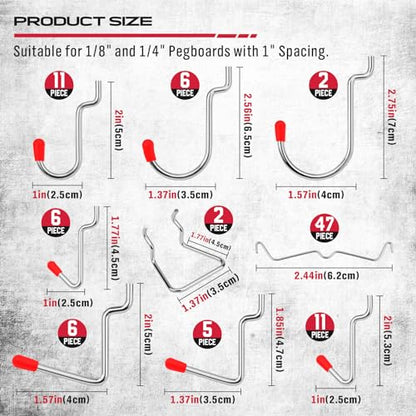 Ultimate 121-Piece Pegboard Hooks Set, Pegboard Accessories with Metal Hooks, Durable Peg Board Organizer Accessories, Pegboard Bins, Peg Board Tool Utility Hooks - style: 121 pcs -- Red
