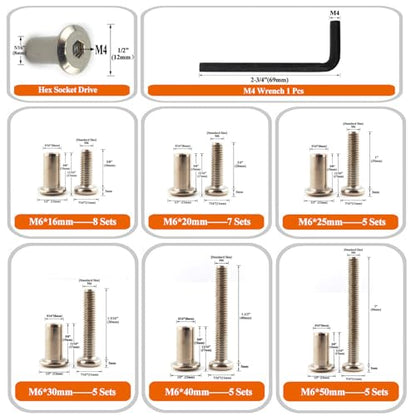 M6 Hex Drive Socket Cap Bolts Screws Kit, 30-Sets Binding Post Screws Socket Cover Connecting Bolt Fixing Post Screw for Furniture Chair Crib Table Cabinets,M6x16mm/ 20mm/ 25mm/ 30mm/ 40mm/ 50mm - color: Silver, size: Silver-6sizes-35sets