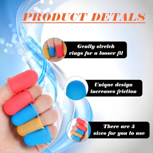 Reusable Silicone Thumb Protectors, 5 Sizes, 20PCS, for Finger Protection When Organizing Books in The Office, with Thread