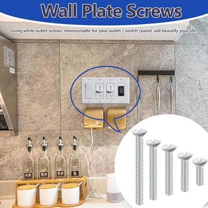 50 pcs 9/16" Wall Plate Screws, White Outlet Screws 6-32 Thread Light Electrical Cover Panel Switch Plate Screws(White） - color: White, size: 9/16"