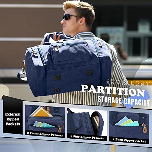 Gonex Canvas Duffle Bag for Travel 50L Expandable Duffel Weekend Overnight Bag men (Blue) - color: Blue, size: Large-50L (Without Shoe Compartment)