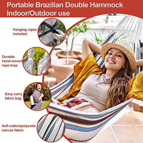 JoyView Brazilian Hammock for Single Person Portable Hammock with Hanging Ropes & Carry Bag Large 78.8x39.4” for Patio 300LBS Capacity Perfect for Outdoor/Indoor - Green Grey Stripes - color: Green Grey Stripes