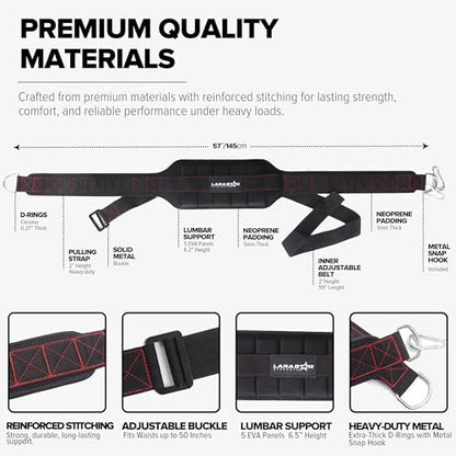 Belt for Belt Squat Dip Belt Weighted Pull Up, Heavy Duty with Structured Back Support and Squat Machine Compatible - color: Black&Red