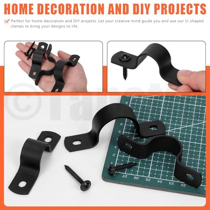 Tanstic 15Pcs Black Two Hole Pipe Strap, 3/4” 1” 1-1/4” Two Hole Strap U Bracket Rigid Pipe Strap Pipe Strap Clamp with Phillips Modified Truss Head Wood Screws for Fixing Pipe, Conduit, U Bracket - size: 20/25/30mm
