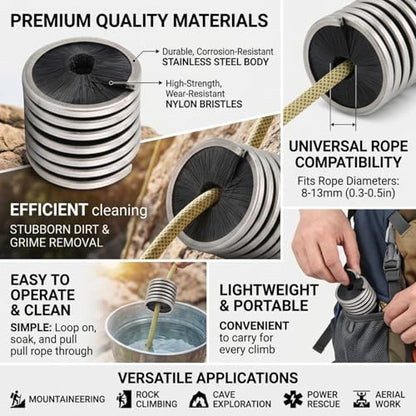 Yosoo Health Gear Rope Brush, Rope Cleaner Climbing, Nylon Stainless Steel Climbing Rope Cleaner, Black Rope Cleaning Brush for Rope Way Mountaineering Cave Exploration Aerial Work