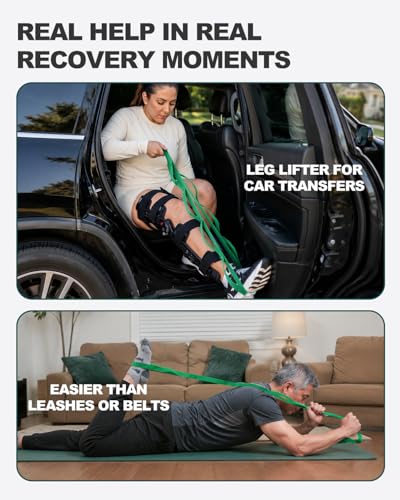 Trideer Stretching Strap with Loops & Leg Lifter, Non-Elastic PT-Style Physical Therapy Strap for Knee Replacement Rehab, Hamstring, Calf & Back Stretcher Mobility, Hip, Shoulder & Yoga - color: Black