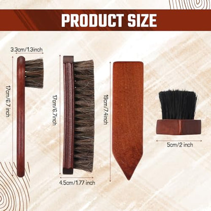 Vesici 3 Pcs Boot Brush Shoe Cleaning Horsehair Brush Wood Handled Shoe Cleaner Tool for Leather Care Dirt Scrubber Women Men Home Accessories