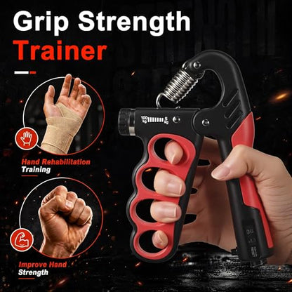 Grip Strength Trainer, Adjustable Resistance Hand Exerciser 11-220Lbs(5-100Kg), Hand Gripper Strengthener for Forearm Workout, 2 Pcs - color: Red