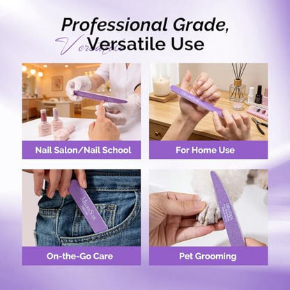 MelodySusie 7Pcs Nail Files 100/180 Grit, 2 Standard & 5 Mini Mixed-Shape Emery Boards for Acrylic, Gel and Natural Nails, Portable Travel Manicure Pedicure Shaping Tools Kit, Purple - size: 7Pcs Straight Shape