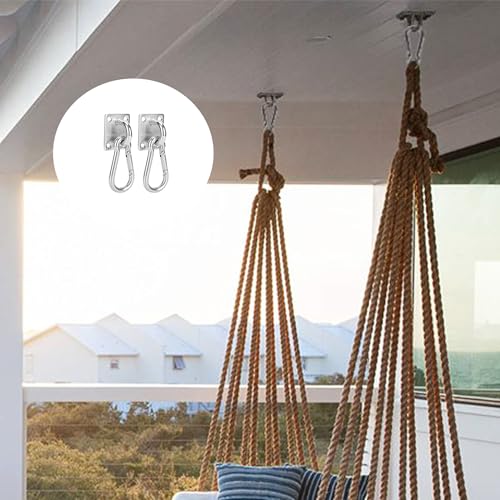 2 Pack M5 Heavy Duty Stainless Steel Square Pad Eye Anchors with 2 Snap Clips, 8 Screws & 8 Plastic Wall Plugs – Rustproof Mounting Hardware for Hanging, Storage, Marine, Garage, Outdoor Use