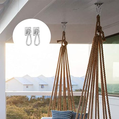 2 Pack M5 Heavy Duty Stainless Steel Square Pad Eye Anchors with 2 Snap Clips, 8 Screws & 8 Plastic Wall Plugs – Rustproof Mounting Hardware for Hanging, Storage, Marine, Garage, Outdoor Use