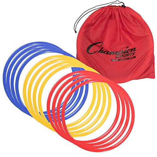 Champion Sports Speed Ring Set Multi-color, One Size | 12 Agility Rings, 18-Inch, w/ Carry Bag – Boosts Speed, Coordination & Agility – Indoor/Outdoor, Ideal for PE & Coaches